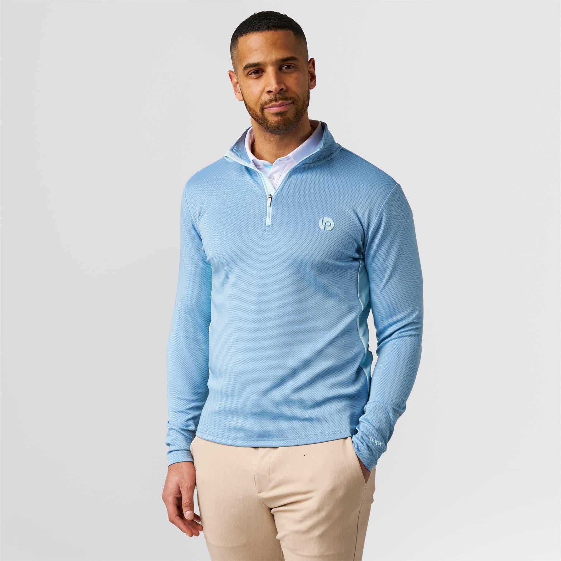 The Jacquard Quarter Zip Mid Layer Aqua