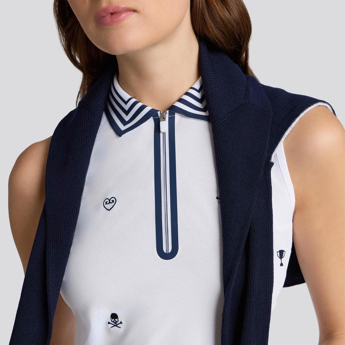 Icon Embroidered Quarter Zip Sleeveless Polo Snow