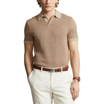 x TRENDYGOLF Cotton Blend SS Herringbone Pullover Tan Multi