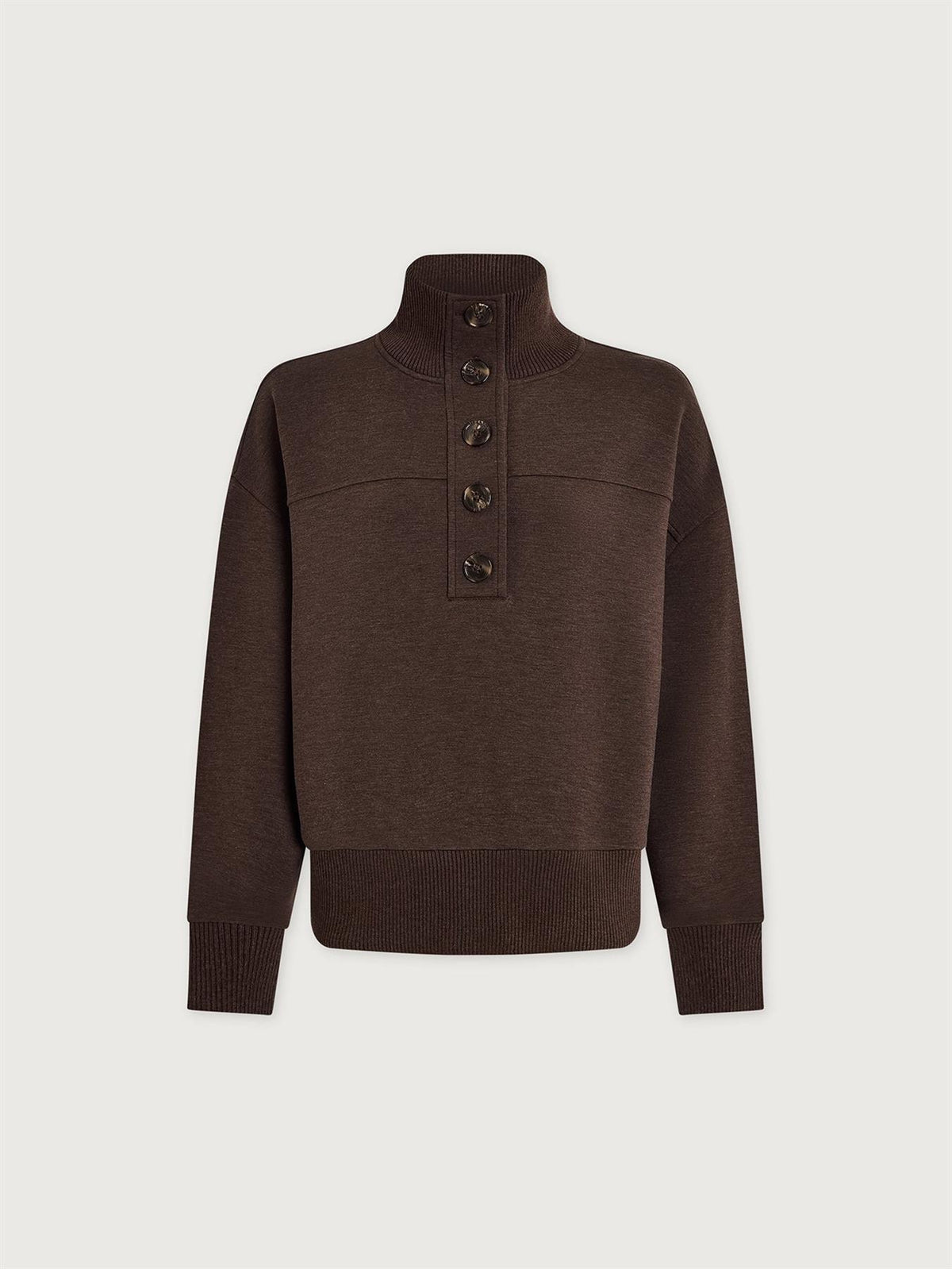 Bronya Button Placket Sweat Coffee Bean Marl