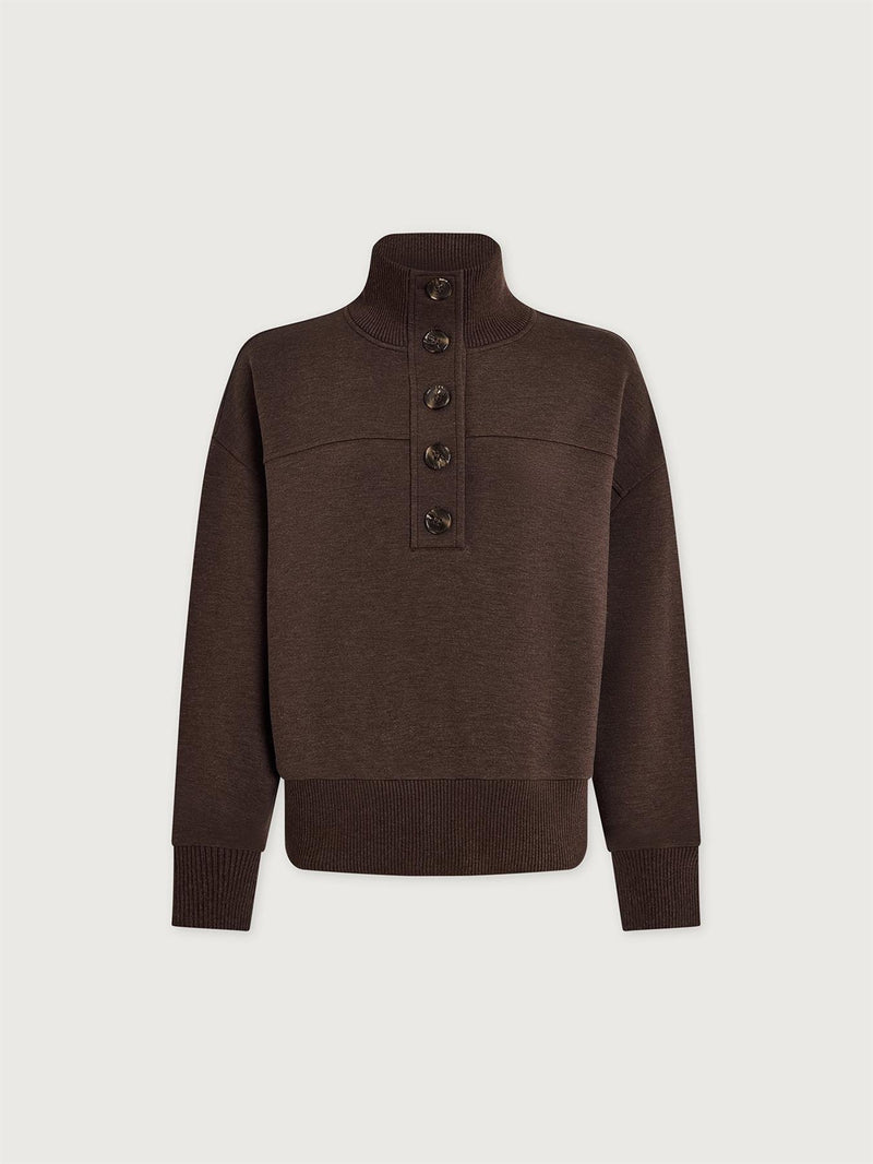 Bronya Button Placket Sweat Coffee Bean Marl