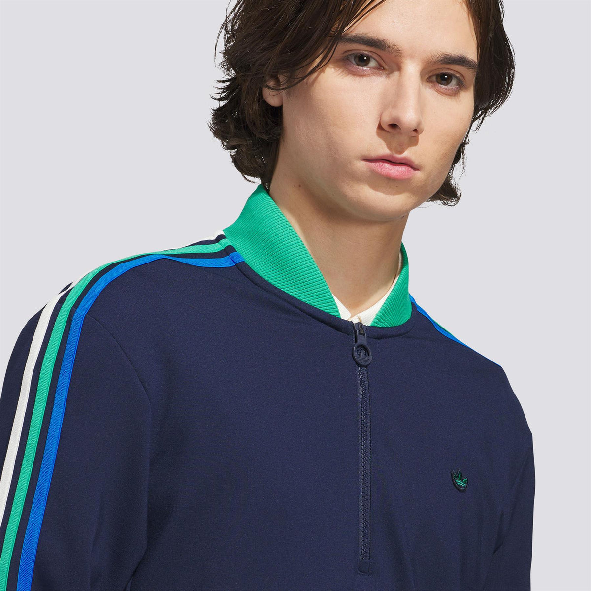 Originals 3-Stripe Quarter Zip Night Indigo/Court Green