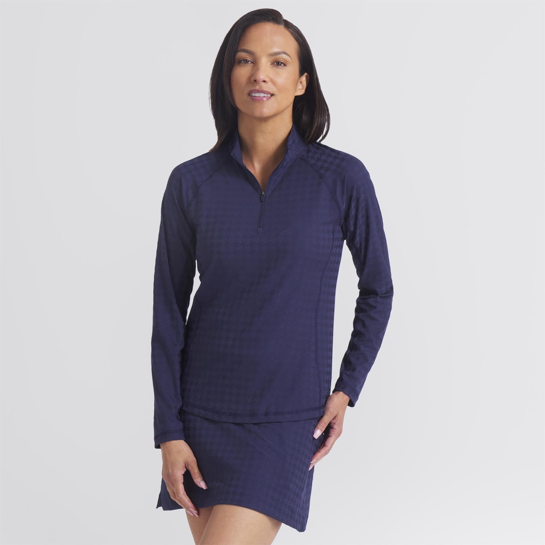 Houndstooth Quarter Zip Deep Navy