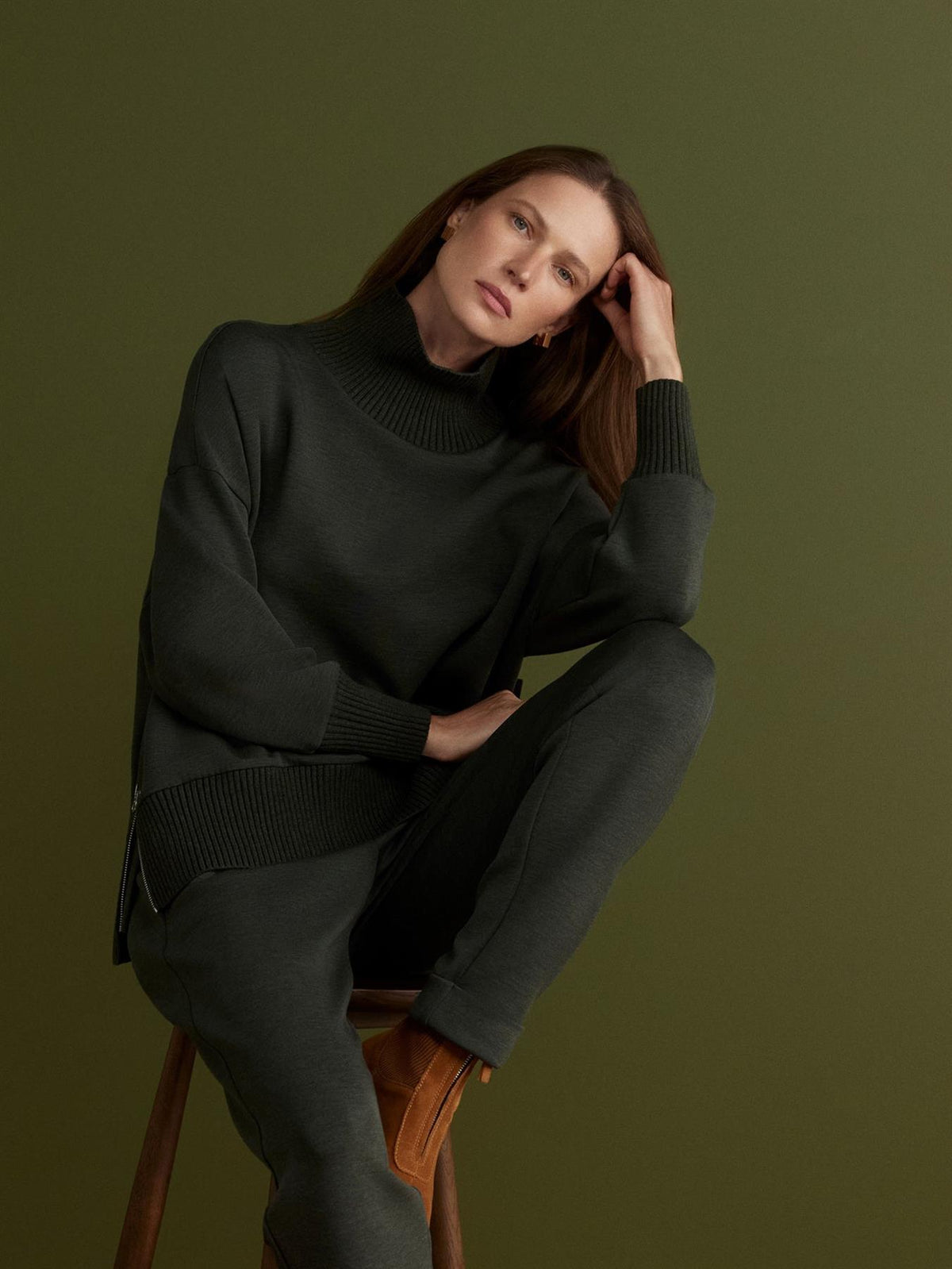 Barker High Neck Sweat Olive Marl