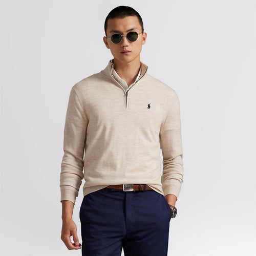 RLX Performance Quarter Zip Sweater Ecru Tan Heather