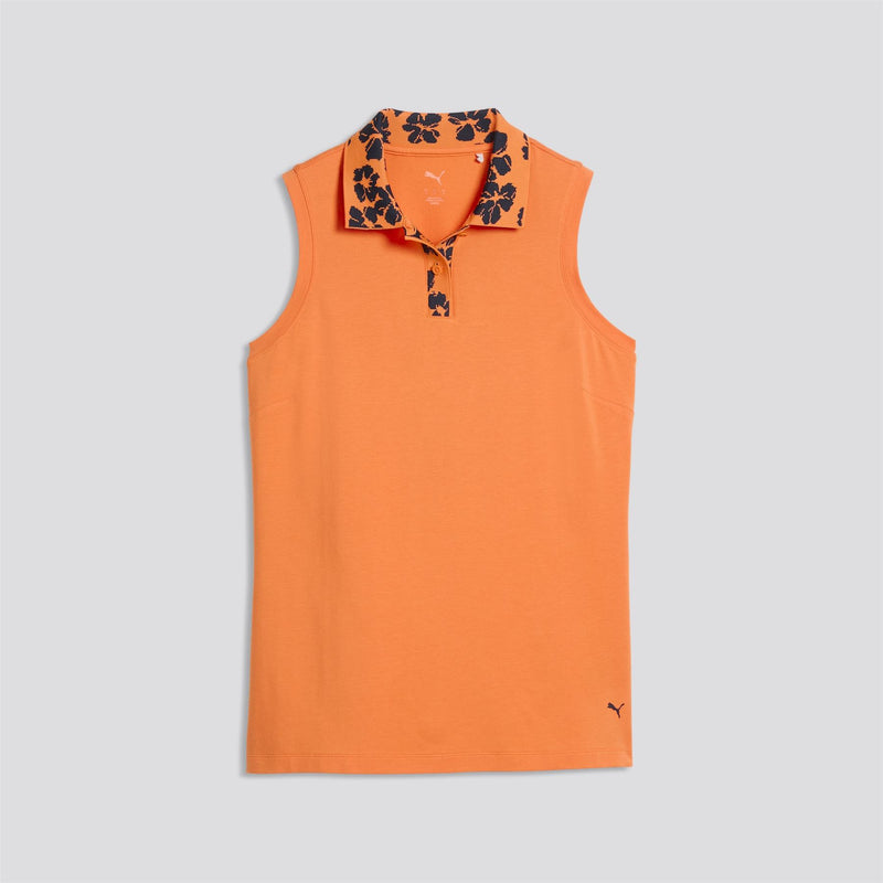 Modalon Floral Rib Sleeveless Polo Shirt Warm Melon Glow/Deep Navy