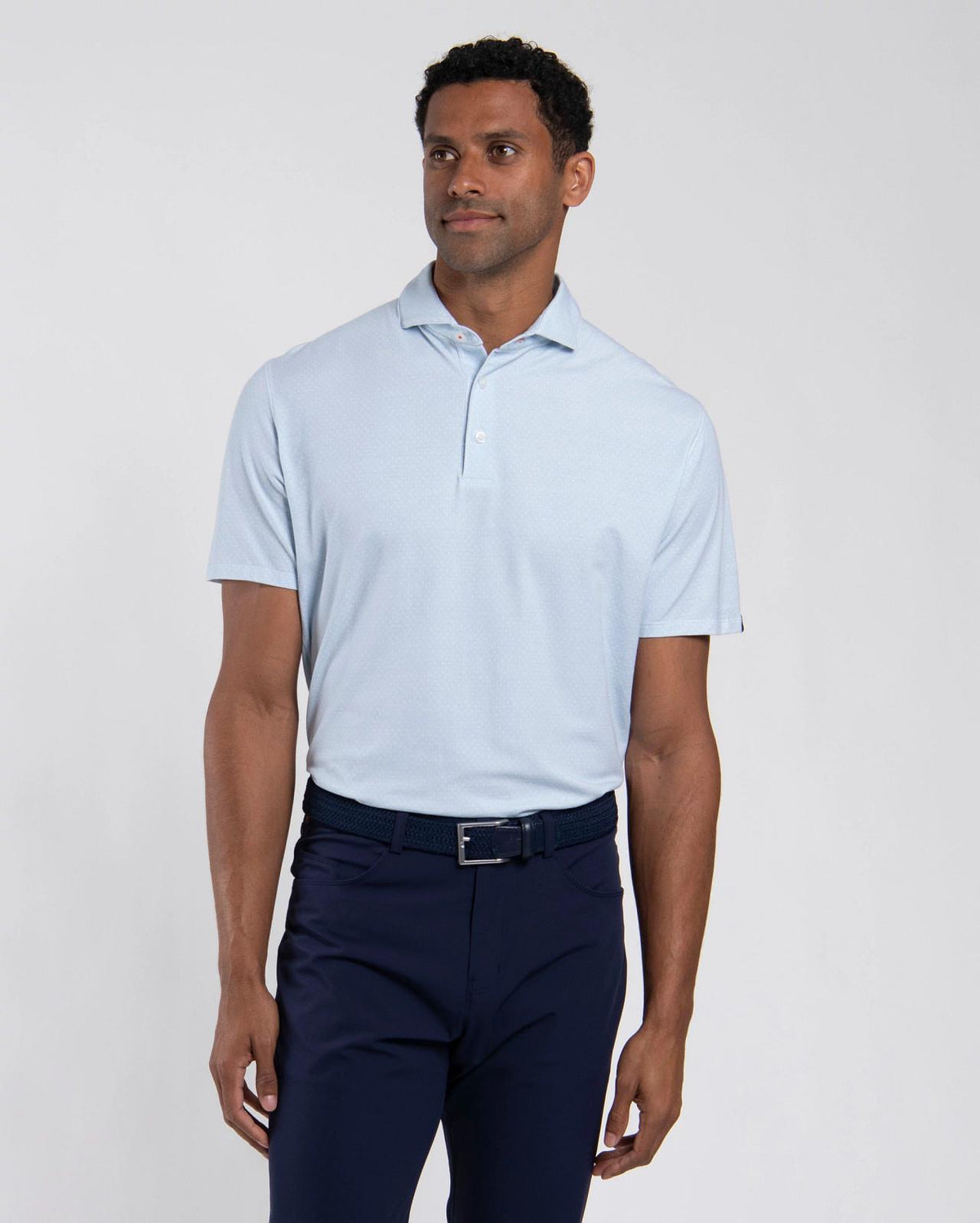Hollow Pima Print Polo Vapor Blue/White