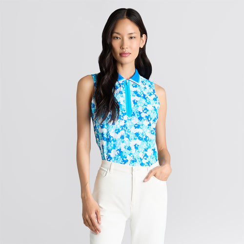 Tech Pique Camo Floral Print Quarter Zip Polo Lisbon