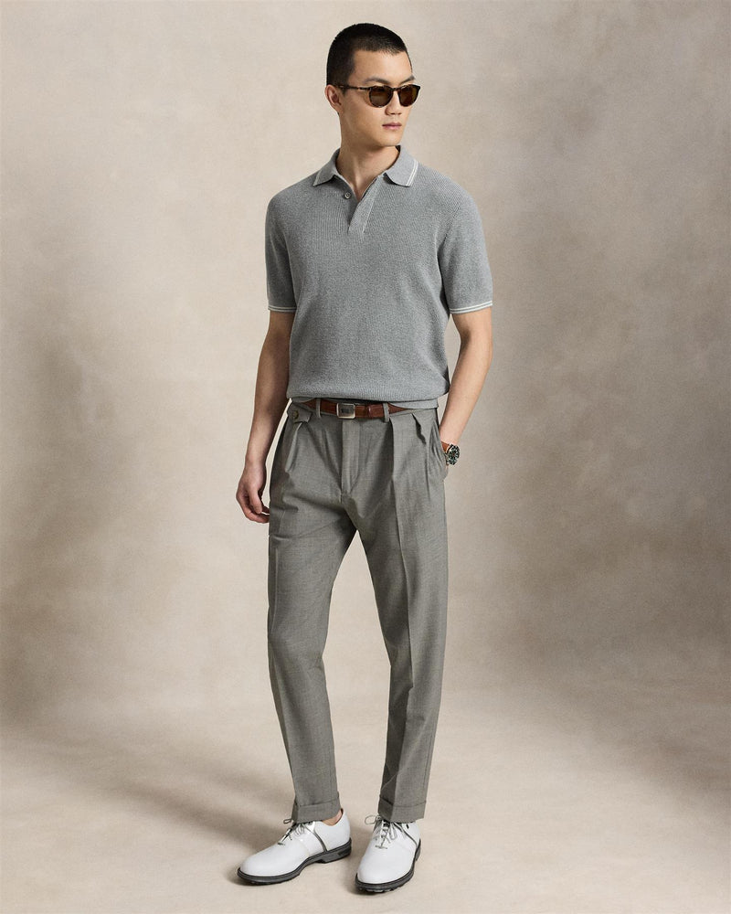Waffle Knit Cotton Polo Sweater Spring Hthr/Stone Pebble