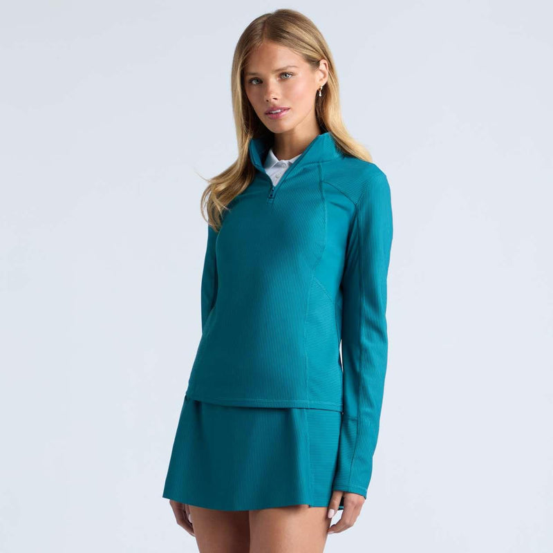 Two Tone Rib Quarter Zip Pullover Marine Teal