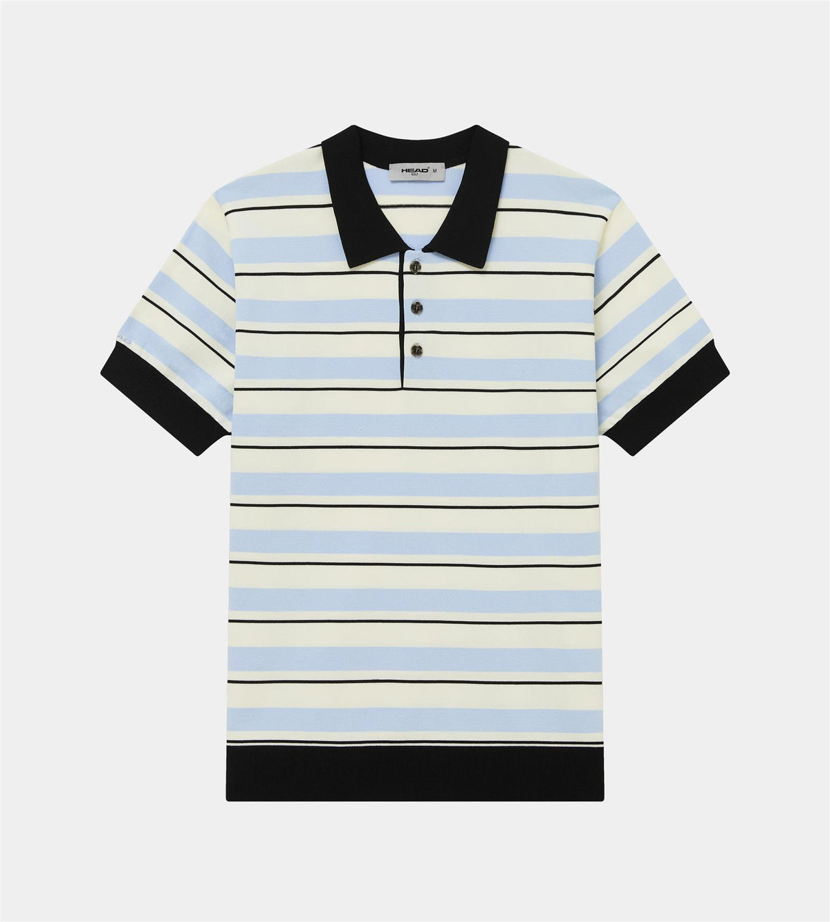 Striped Knit Polo Cream/Black/Blue