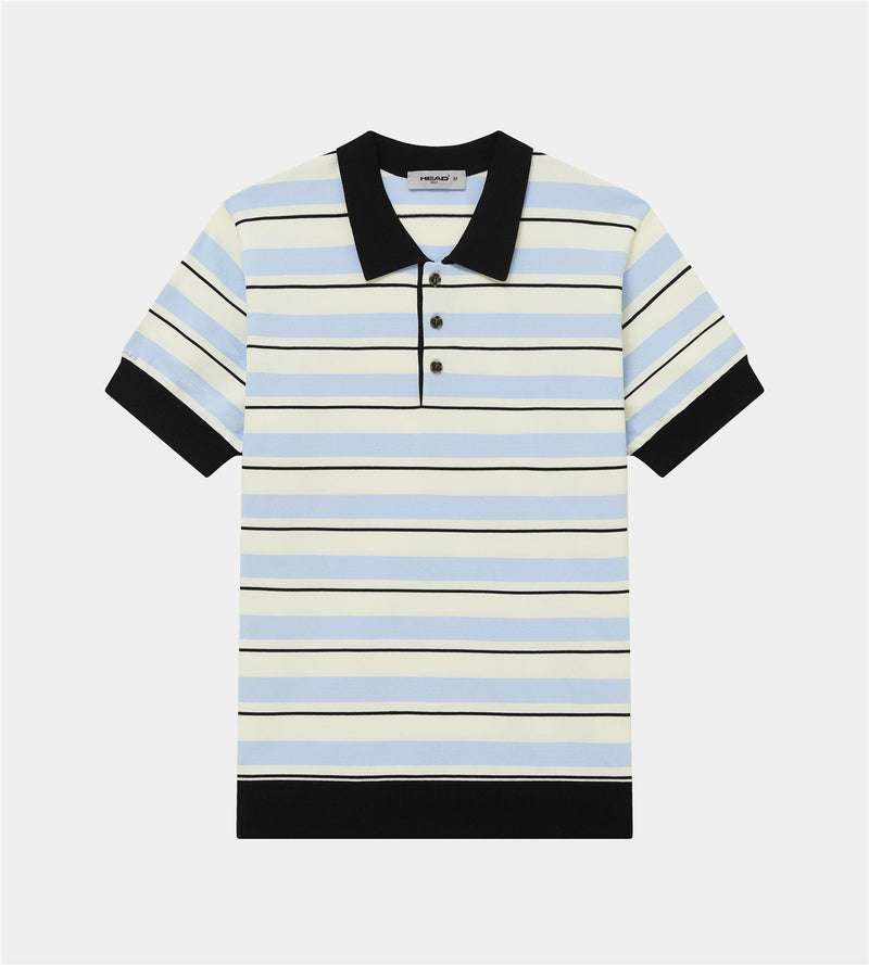 Striped Knit Polo Cream/Black/Blue