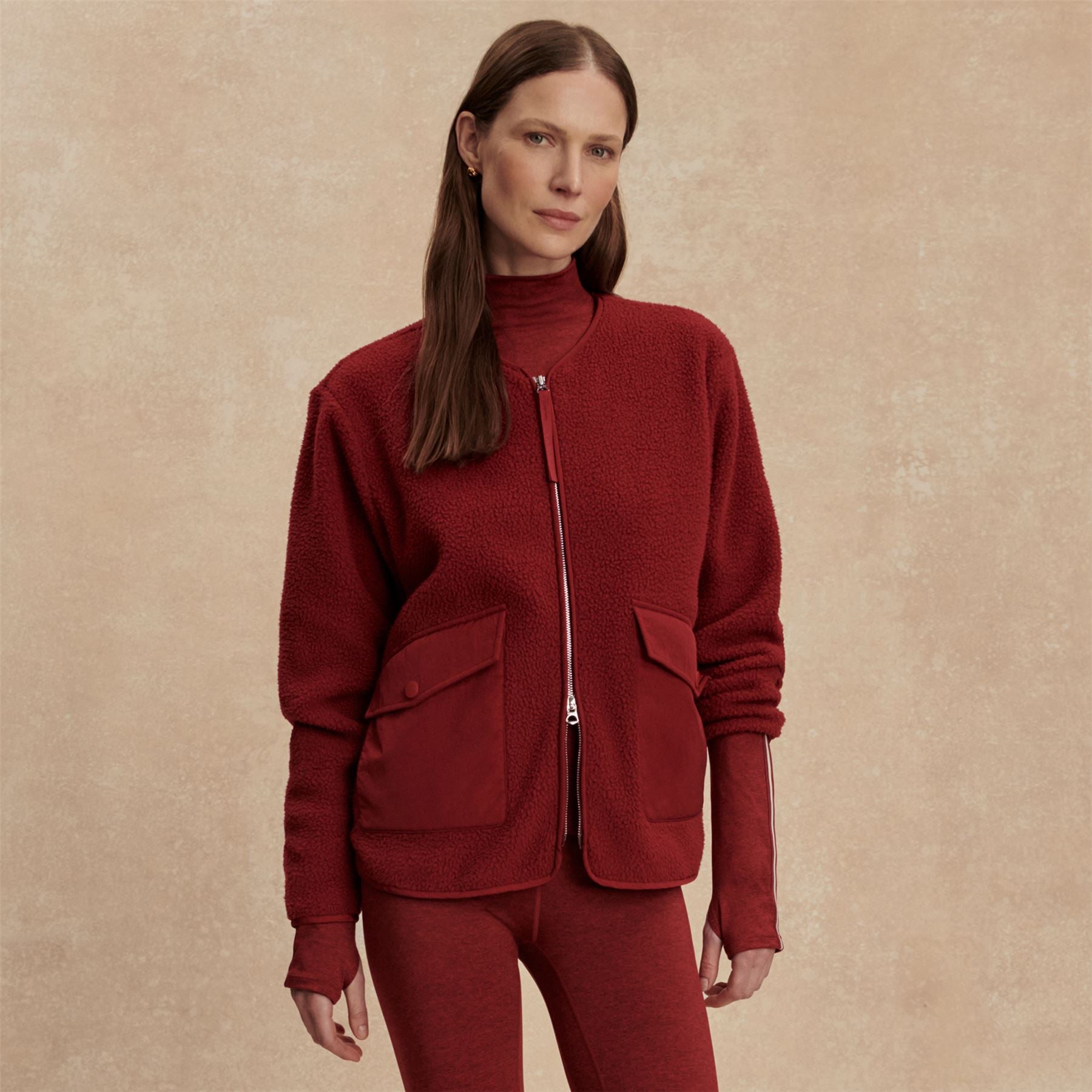 Marina Collarless Fleece Red Dahlia