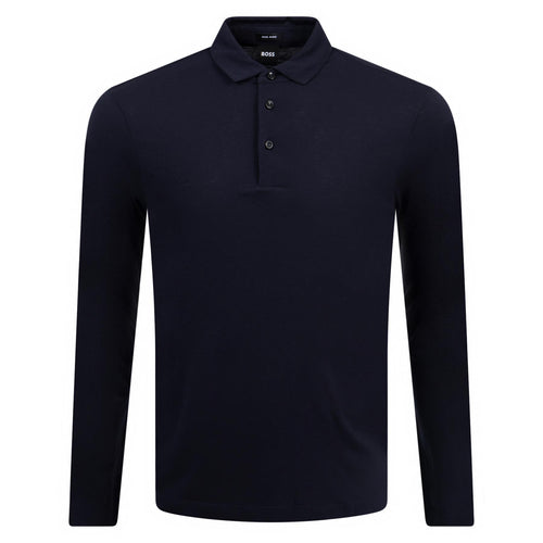 Person 20 Knitted Wool Long Sleeve Polo Dark Blue - W24