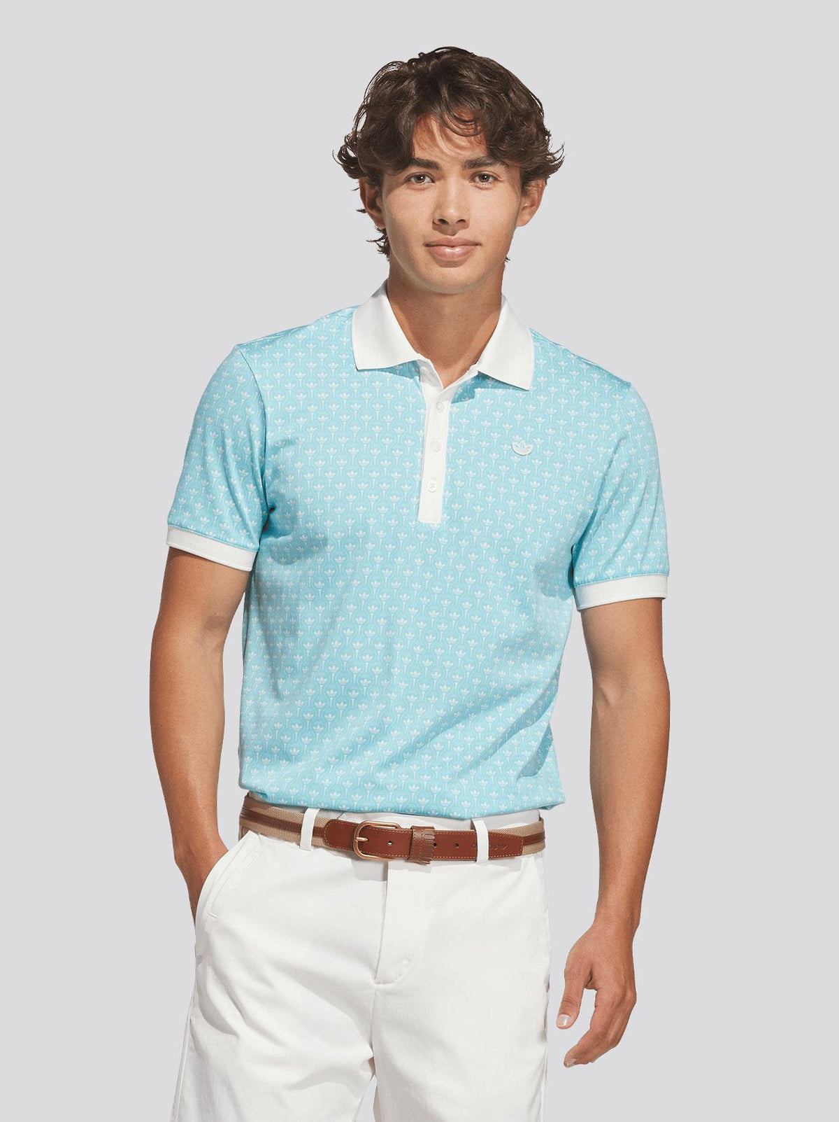 Originals All Over Trefoil Polo Chalk White/Light Aqua