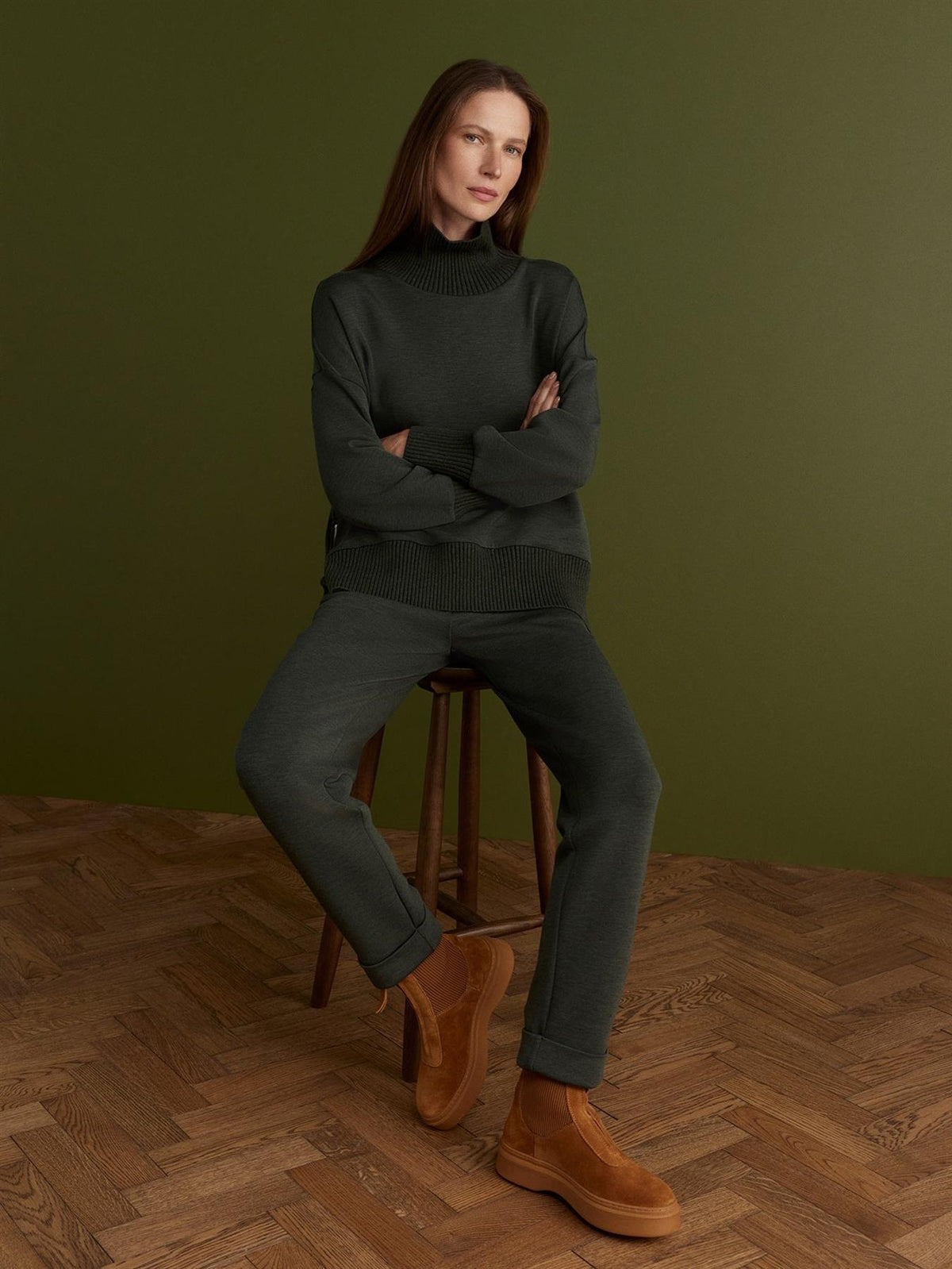Barker High Neck Sweat Olive Marl