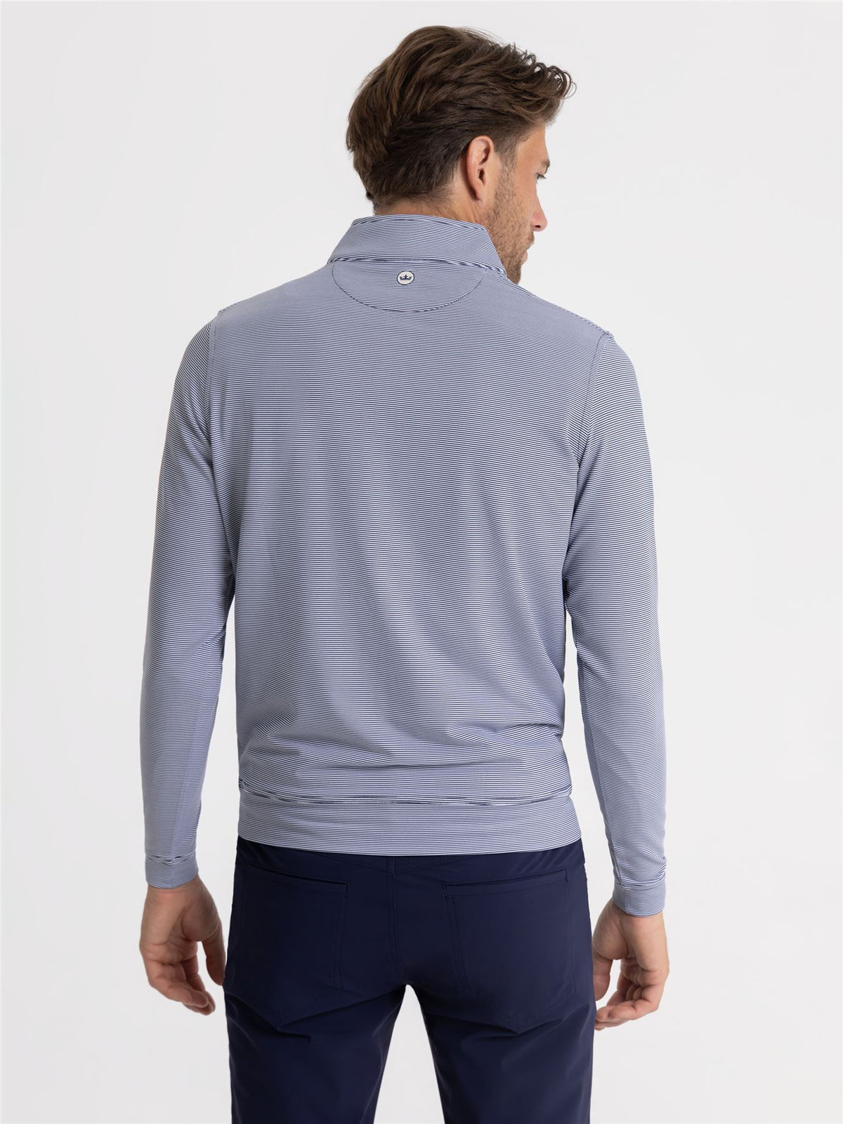 Perth Mini Stripe Quarter Zip Mid Layer Navy/White