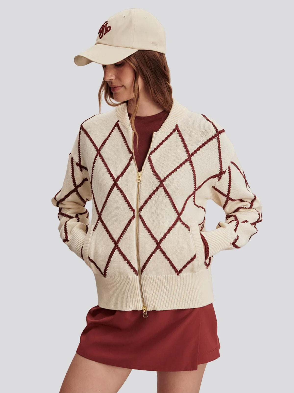 Nile Diamond Knit Jacket Ivory/Port