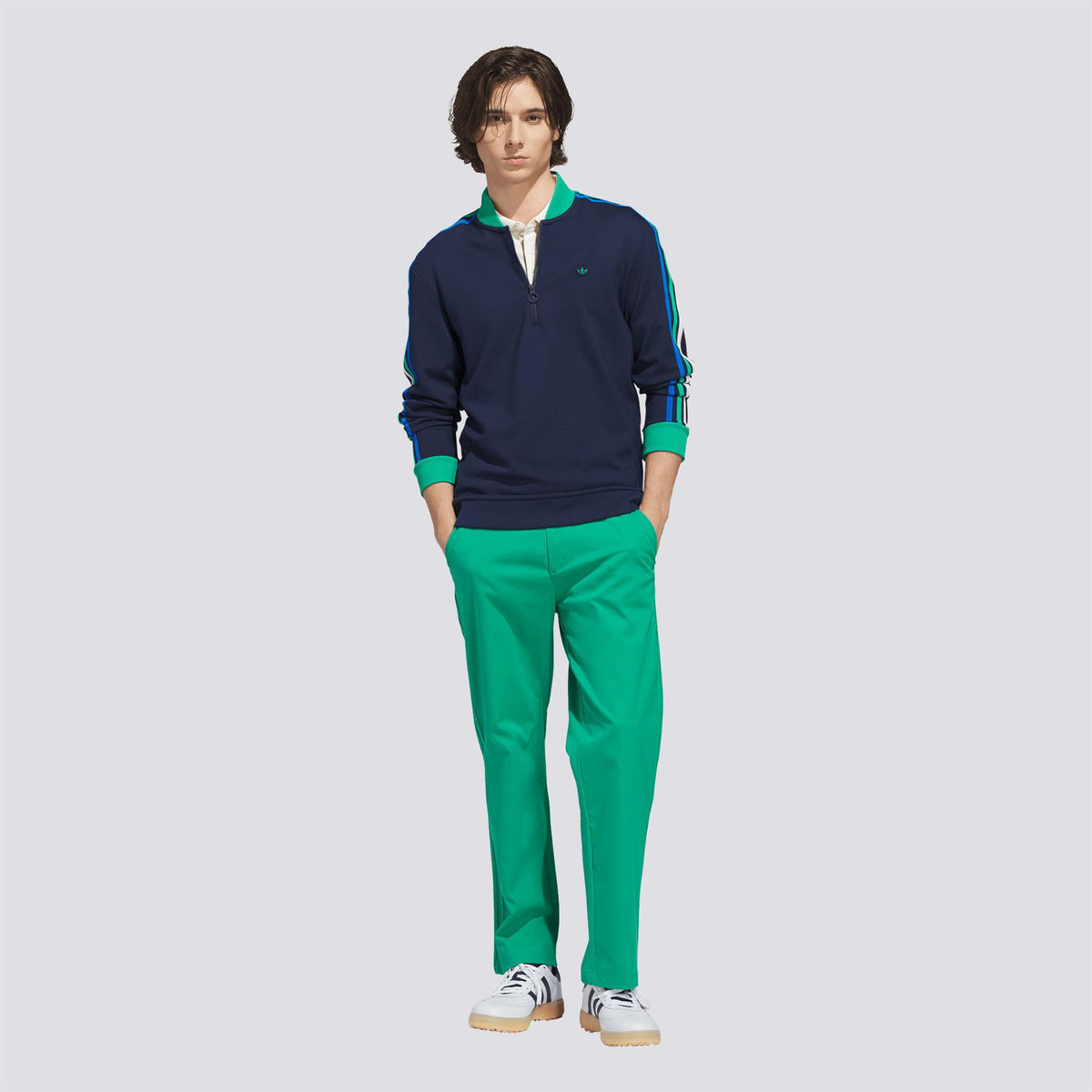 Originals 3-Stripe Quarter Zip Night Indigo/Court Green