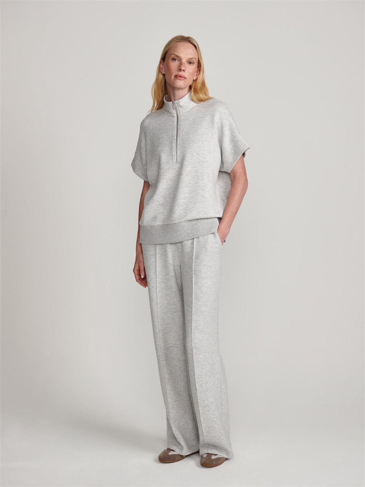 The Wide Leg 28 Inch Trousers Light Grey Marl