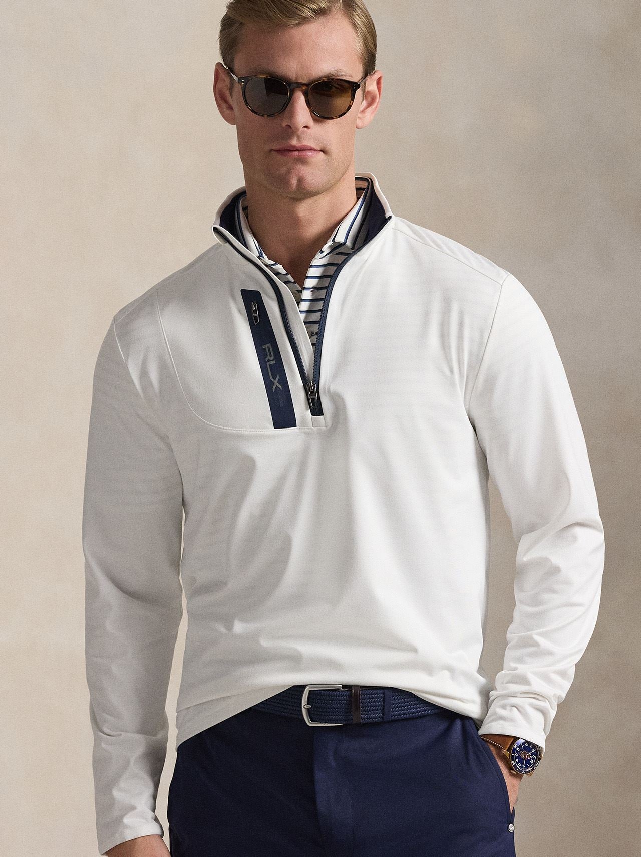 RLX Half Zip Stretch Jersey Pullover Ceramic White