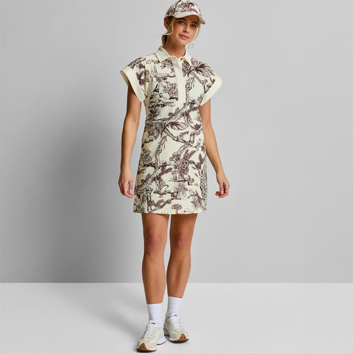 Sleeve Rolled Dress Brown Botanical