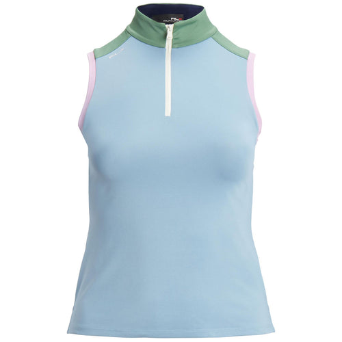 RLX Damen Tech Pique ärmelloses Poloshirt mit Viertelreißverschluss, Gefäßblau – AW23