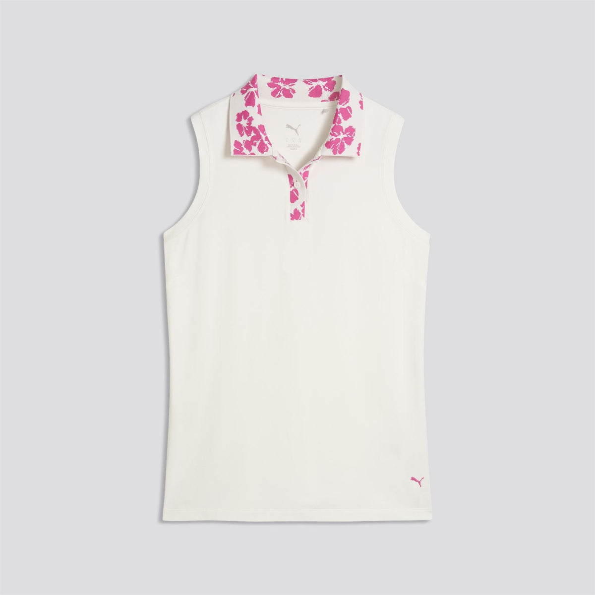 Modalon Floral Rib Sleeveless Polo Shirt Warm White/Pink Opan