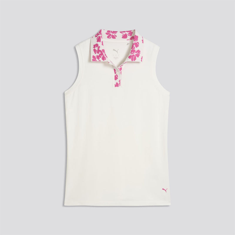 Modalon Floral Rib Sleeveless Polo Shirt Warm White/Pink Opan