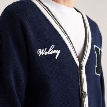 Golf Club Merino Wool Cardigan Navy