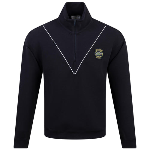 Locker geschnittenes Baumwoll-Piqué-Sweatshirt mit Viertelreißverschluss, Marineblau – SS24