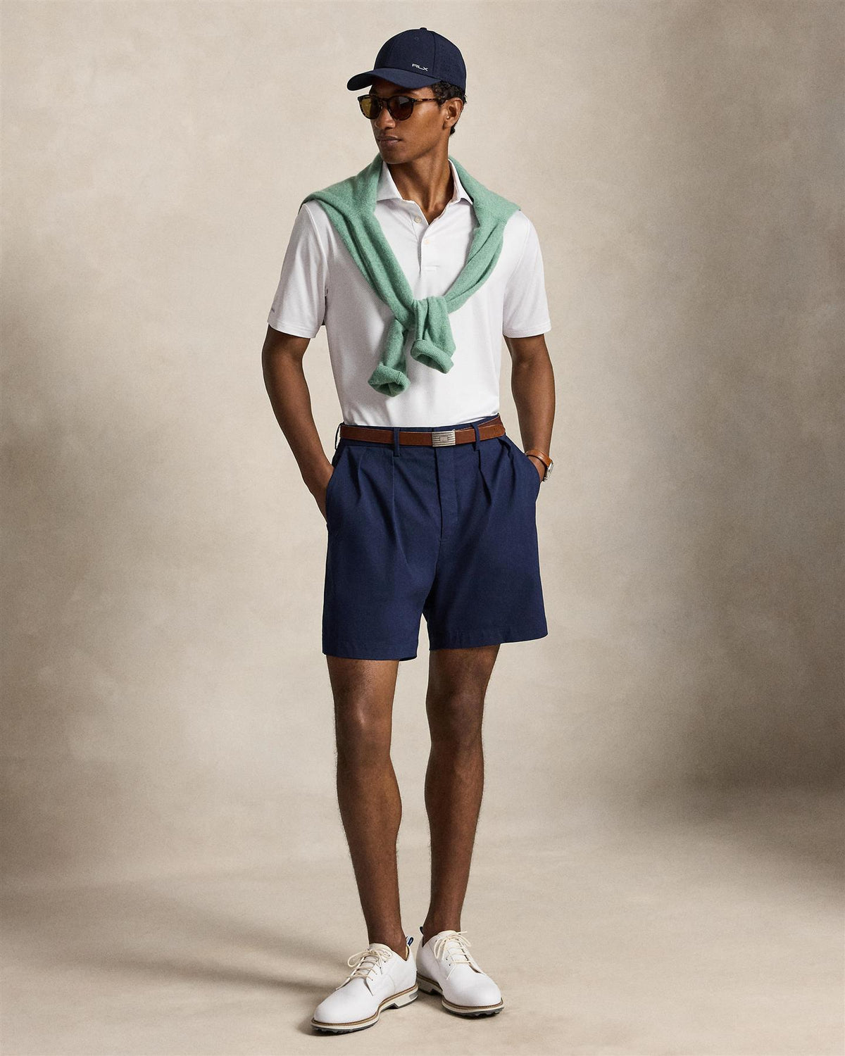 Tailored Fit Performance Polo Shirt Pebble Blue Fifeshire Geo