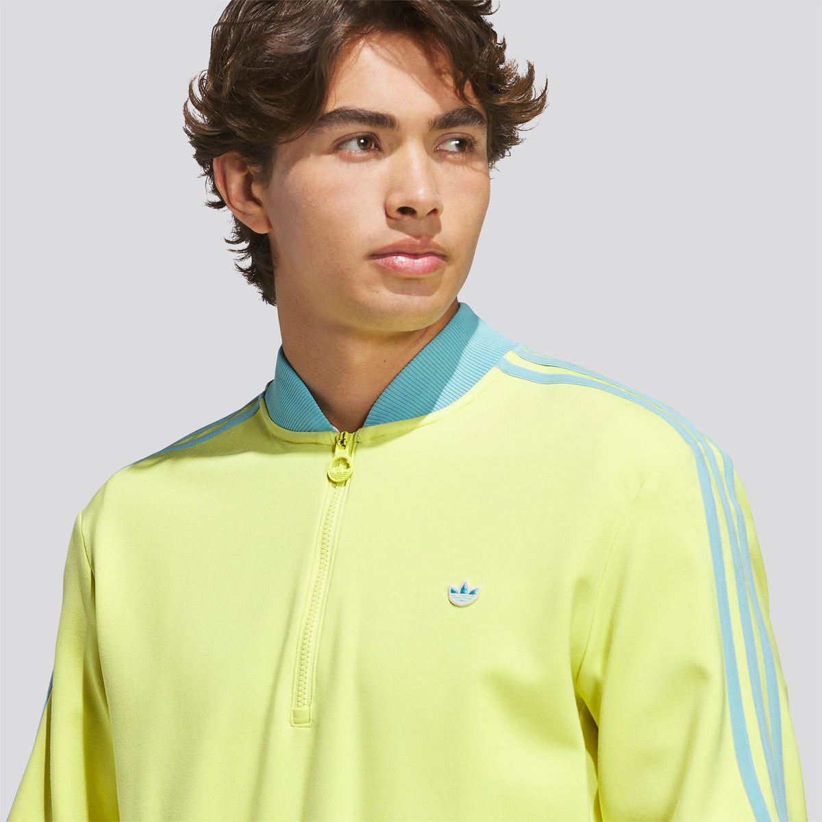 adidas Originals 3-Stripe Quarter Zip - back view in Pure Lemon
