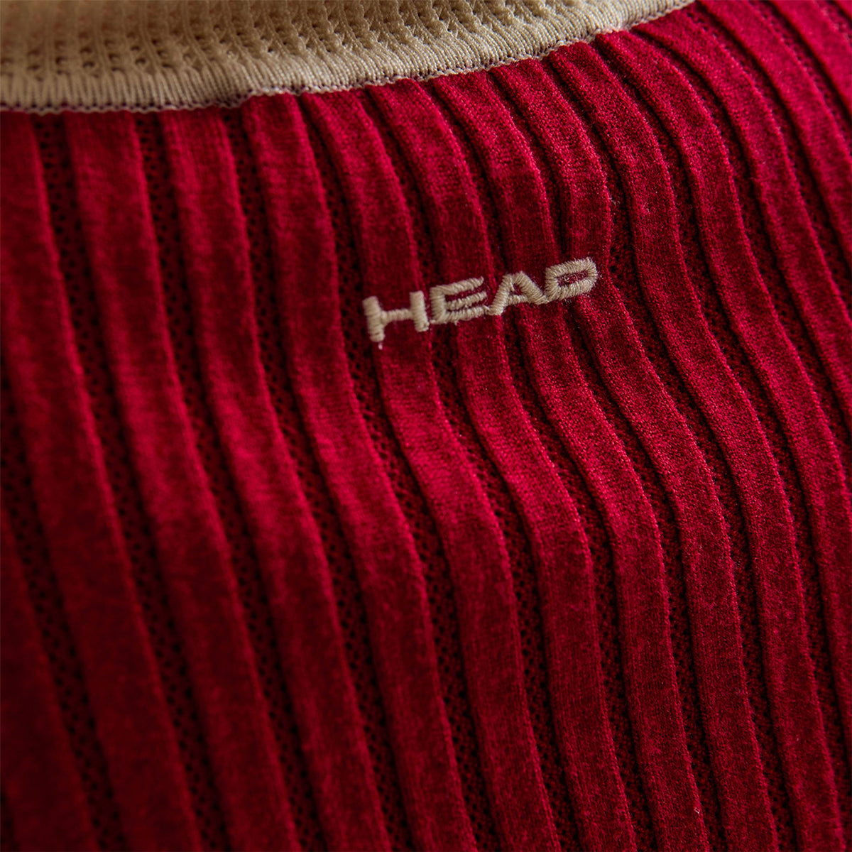 Pointelle Rib Long Sleebe Knit Polo Red
