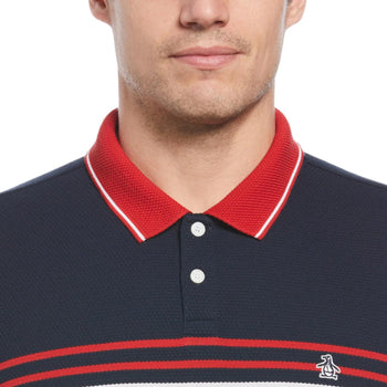 Honeycomb Jacquard Stripe Cotton Blend Polo Bright White