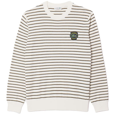 Gestreiftes Baumwoll-Sweatshirt mit Rundhalsausschnitt in klassischer Passform, Weiß/Beige – SS24