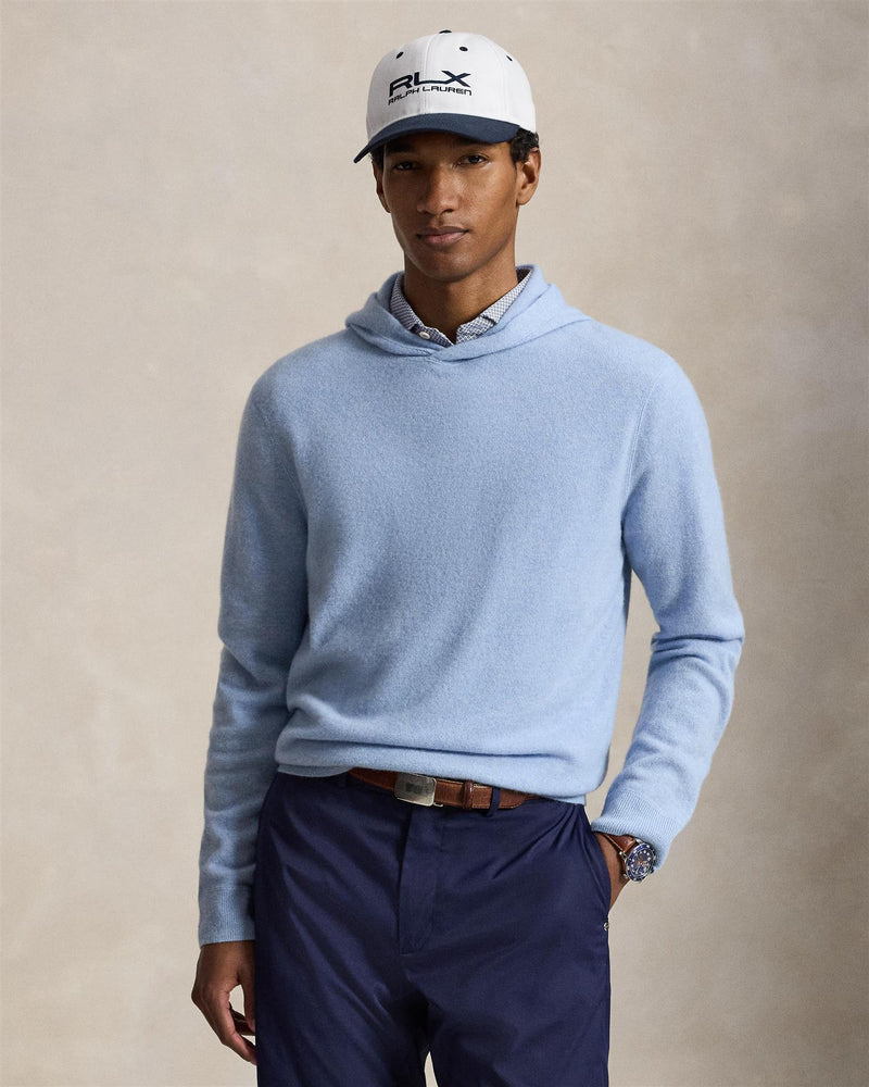 Washable Cashmere Hooded Sweater Office Blue Heather
