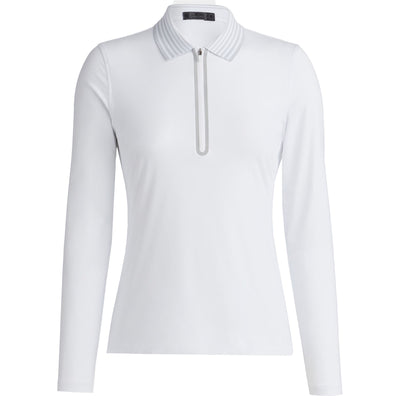 Federleichtes Damen-Poloshirt aus seidigem Nylon mit Viertelreißverschluss Snow – SS24