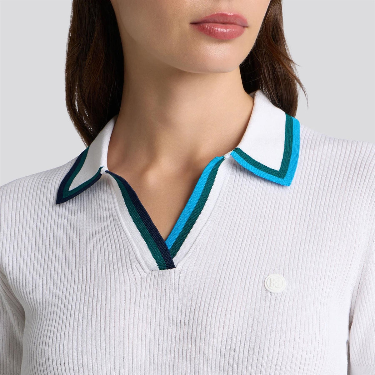Johnny Collar Cotton Blend Rib Polo Snow/Marine Teal