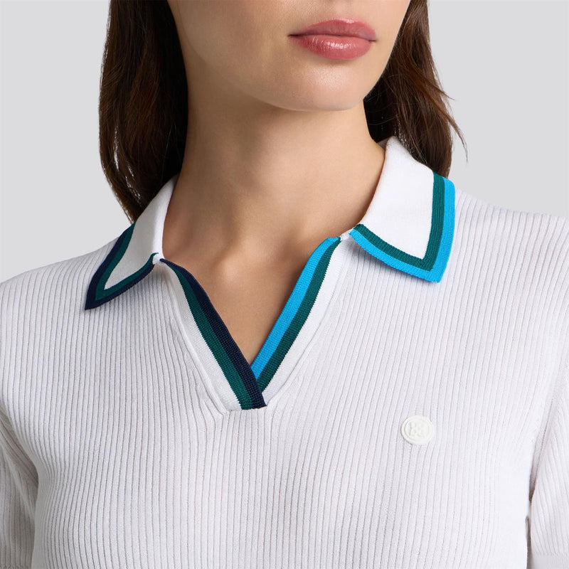 Johnny Collar Cotton Blend Rib Polo Snow/Marine Teal