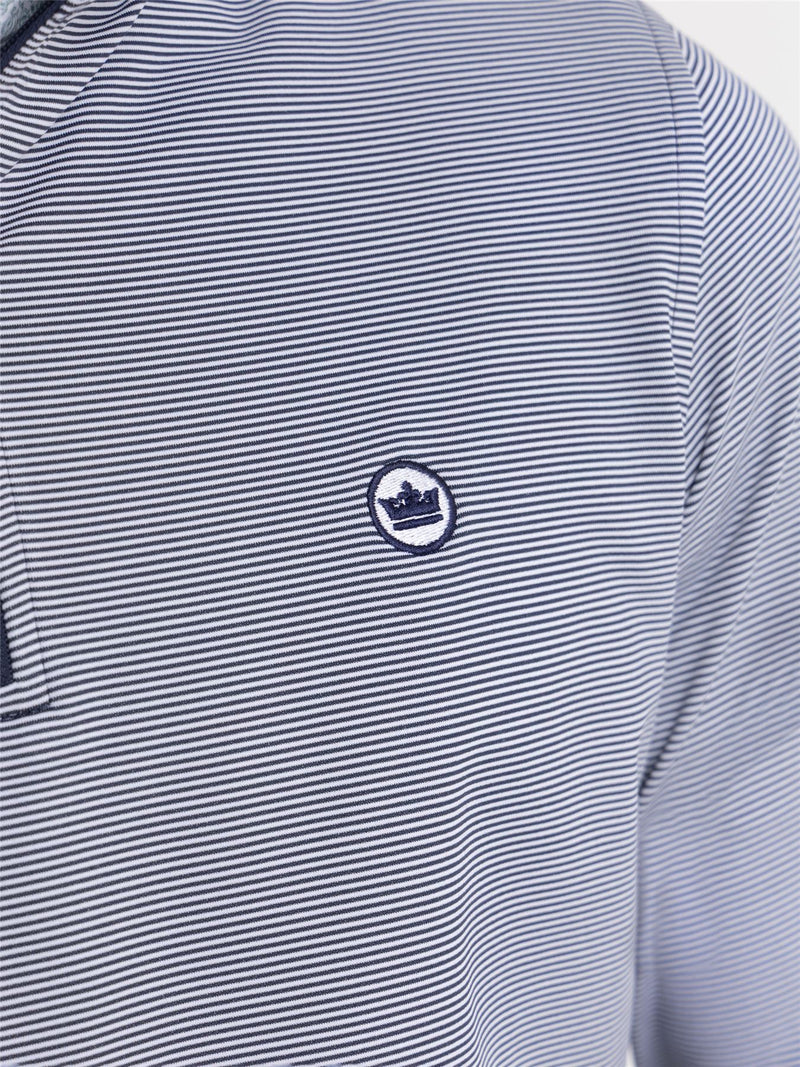 Perth Mini Stripe Quarter Zip Mid Layer Navy/White