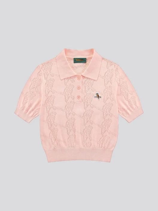 Pointelle Knit Polo Pink