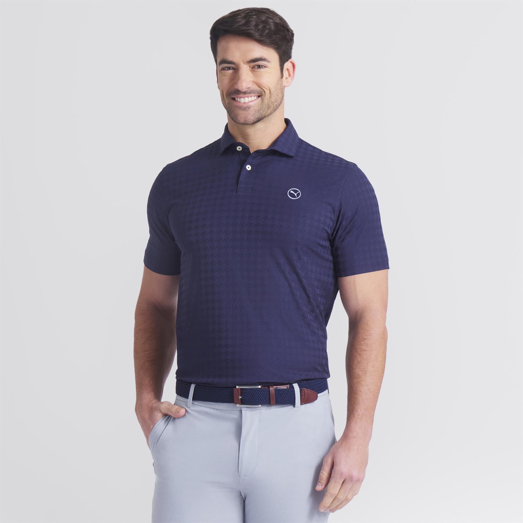 MATTR Houndstooth Polo Deep Navy