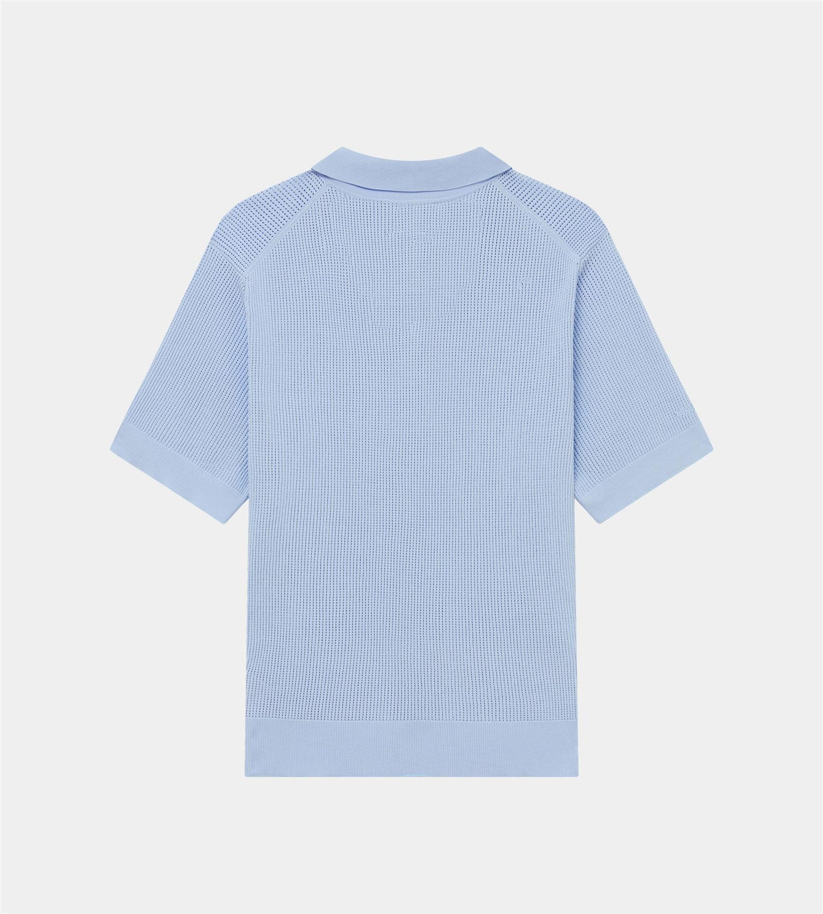 Pointelle Knit V-Neck Polo Dusty Blue