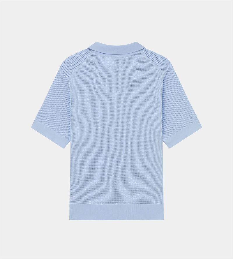 Pointelle Knit V-Neck Polo Dusty Blue