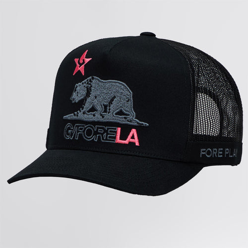 Cali Bear Tall Trucker Cotton Twill Hat Onyx/Knockout Pink