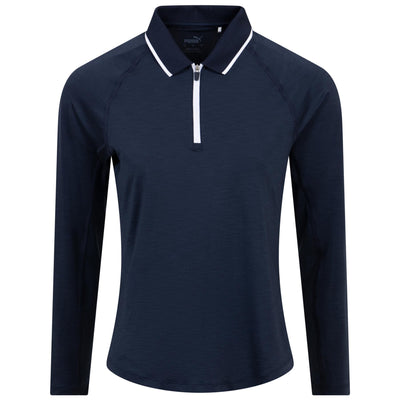 Damen You-V Langarm-Poloshirt mit Viertelreißverschluss Marineblau – SS24