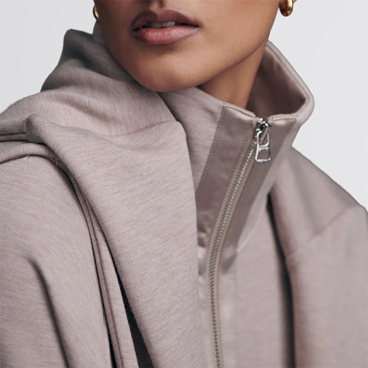 Roxbury Sweat Zip Through Taupe Marl