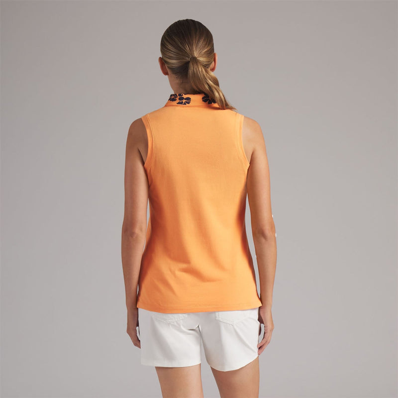 Modalon Floral Rib Sleeveless Polo Shirt Warm