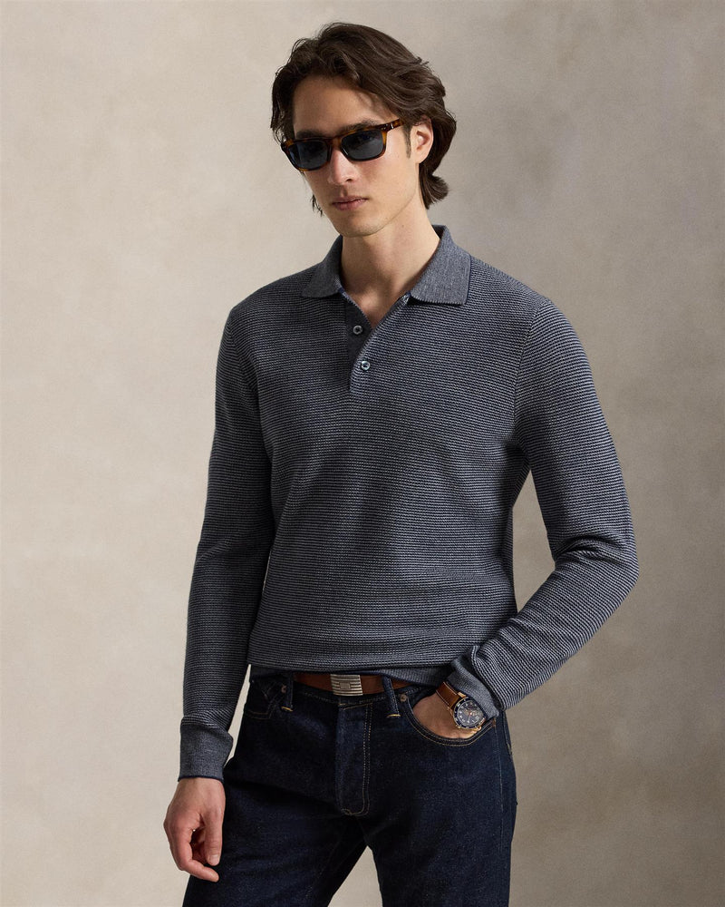 Striped Performance PoloCollar Sweater Navy Combo